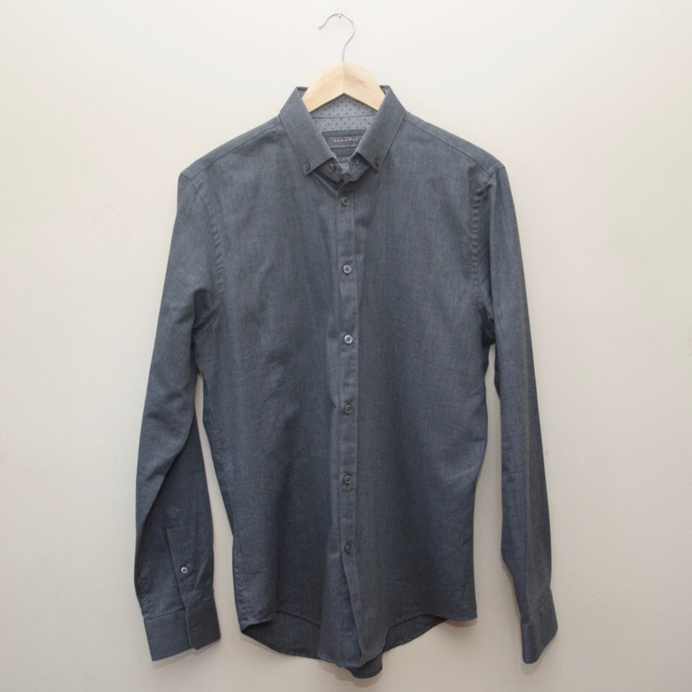 Zara Man slim fit charcoal button down shirt